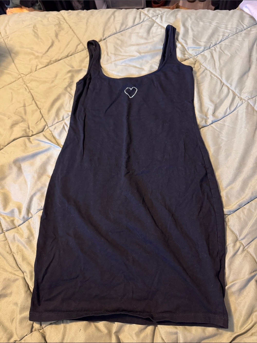 Kendall & Kylie Black Mini Tank Dress with Heart Embroidery